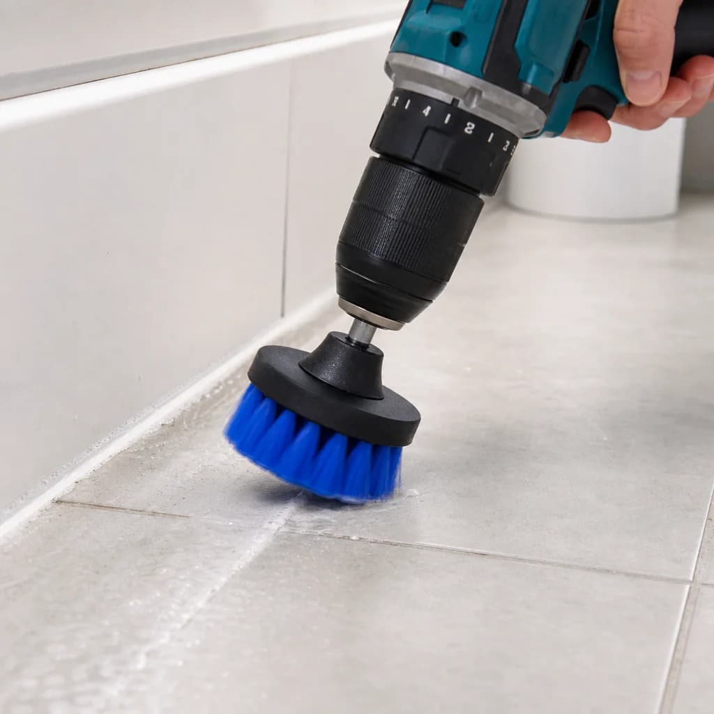 Run brush along grout lines for heavy buildup
